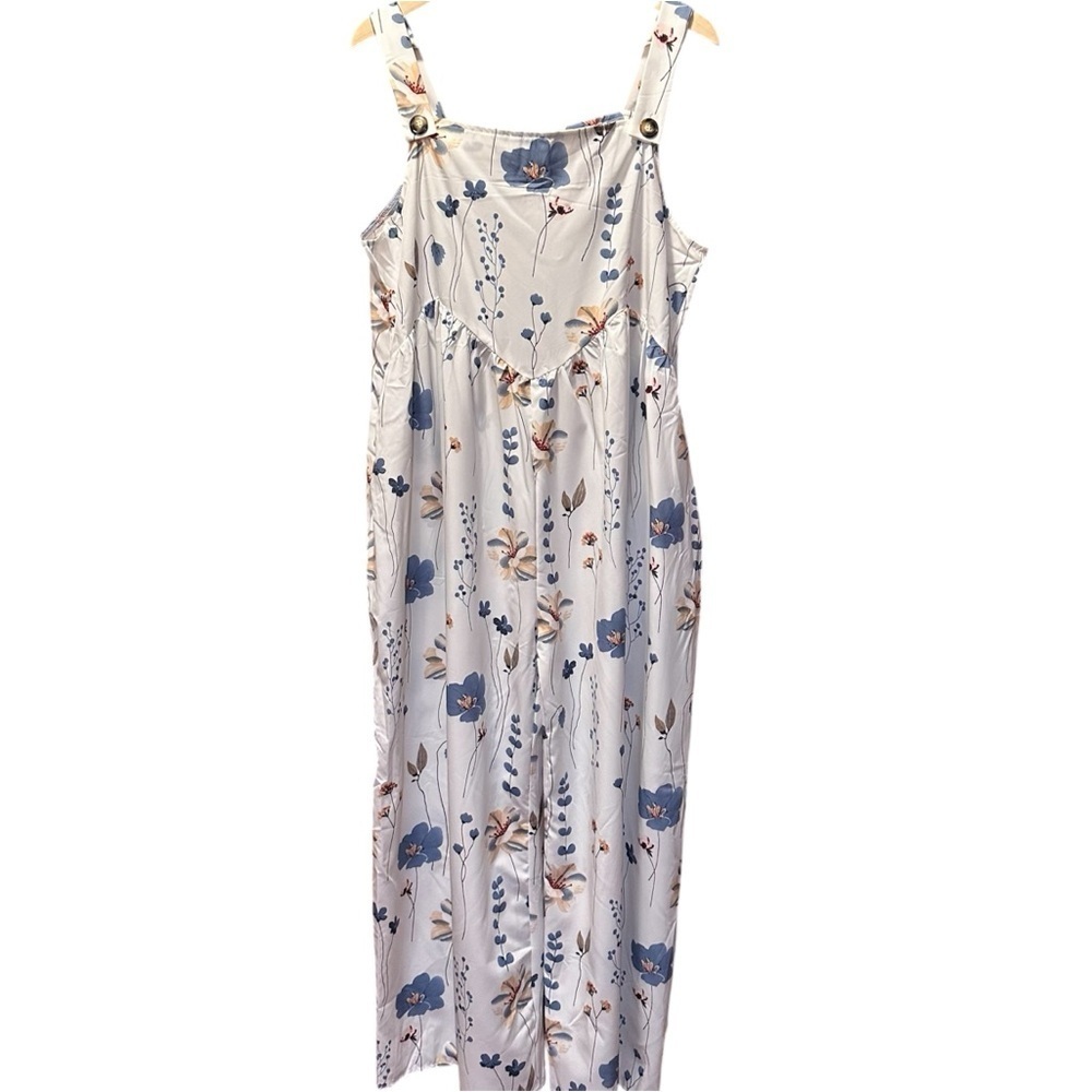 EUC SHEIN Blue and White Floral Jumpsuit